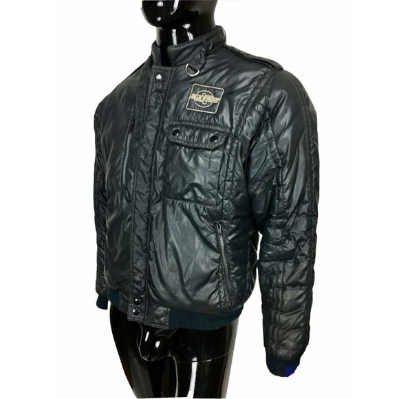 Vintage 80s MVP Blue Streak Men's Black Racing Cafe Bomber Jacket Size Small - Picture 5 of 12